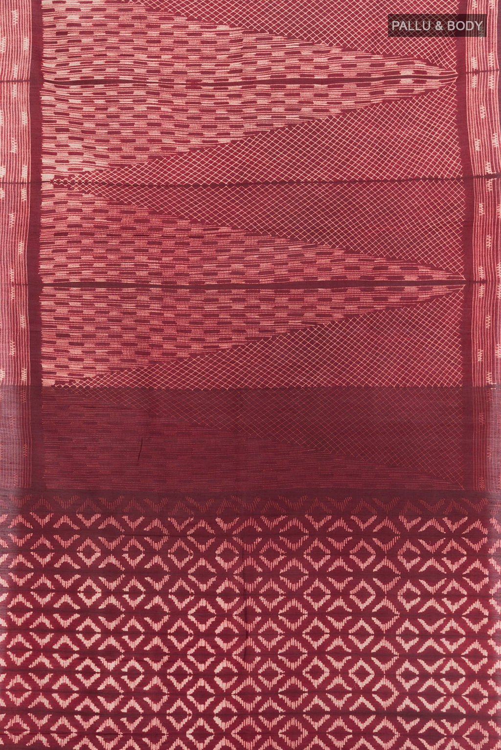 Flat view of Coffee Brown Tussar Silk Saree with Floral Print on the body and Printed Border. 