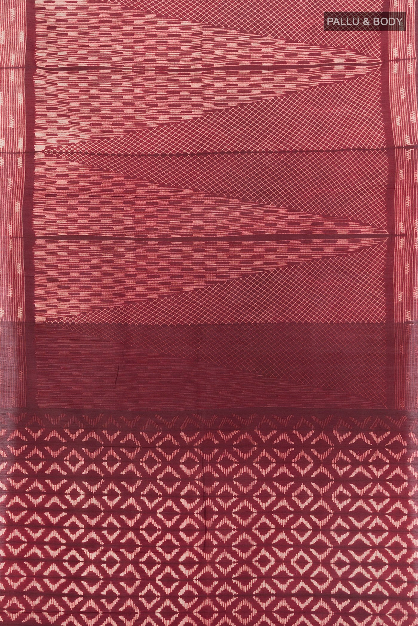 Flat view of Coffee Brown Tussar Silk Saree with Floral Print on the body and Printed Border. 