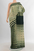 Cream Tussar Silk Saree with Floral Print on the body and Printed Border.  displayed on a mannequin