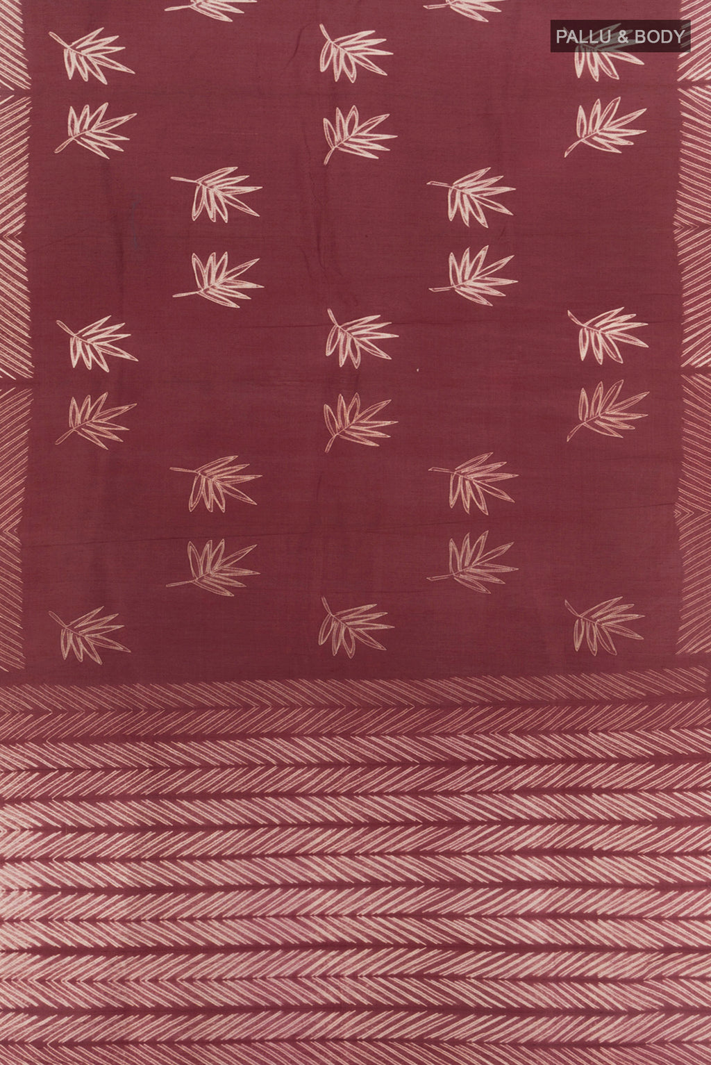 Flat view of Coffee Brown Tussar Silk Saree with Floral Print on the body and Printed Border. 