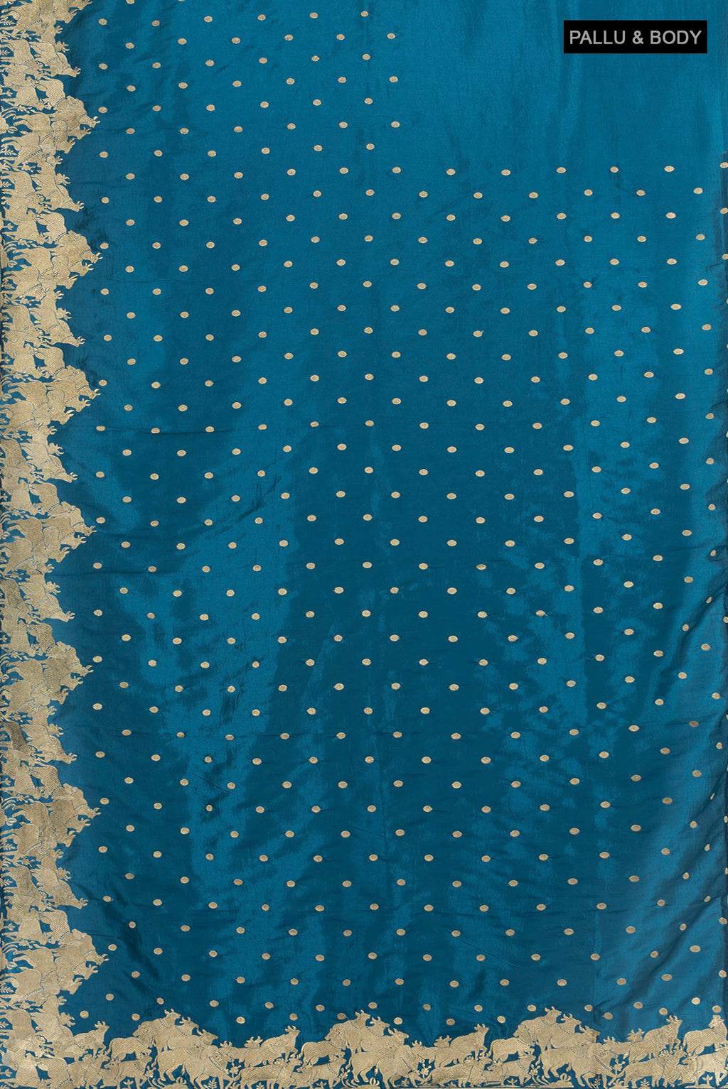 Flat view of Blue Blended Art Silk Saree with Embroidery on the body and Embroidery Border. 