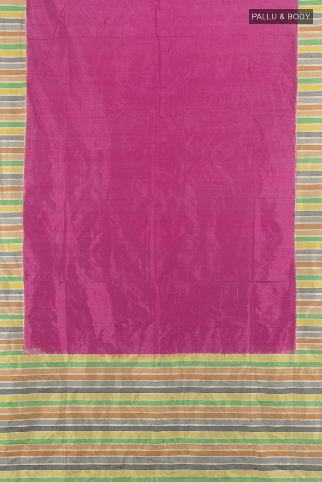 Flat view of Lavender Pochampally Silk Saree with Plain Body and Plain Border. 