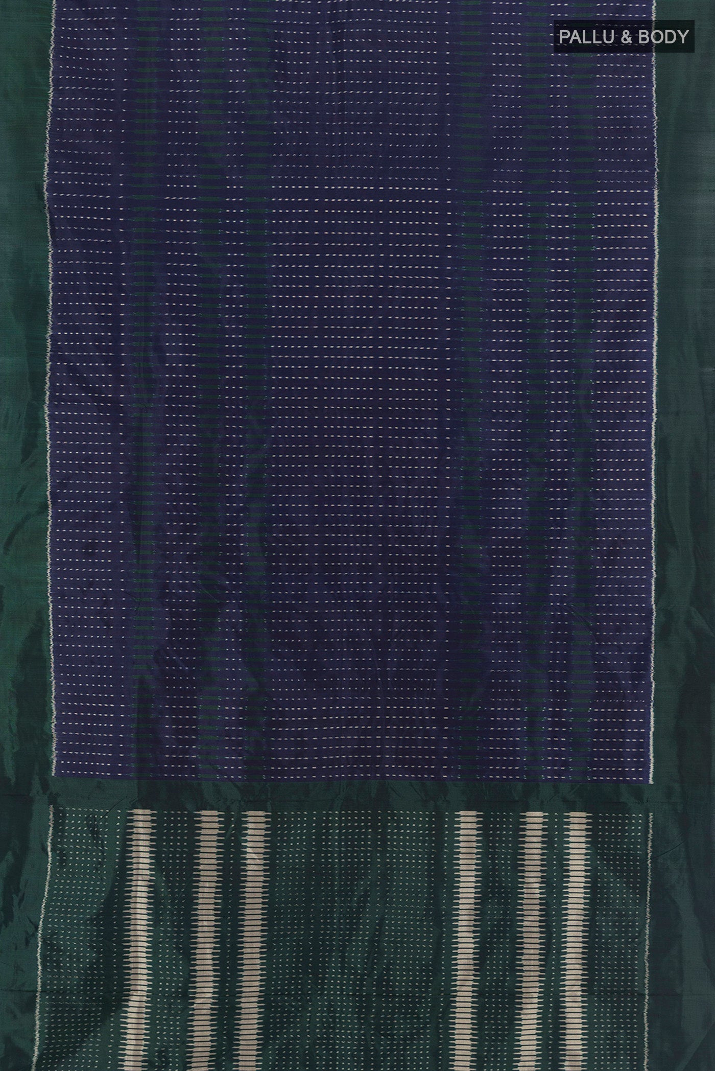 Flat view of Navy Blue Pochampally Silk Saree with Pure Ikat on the body and Plain Border. 
