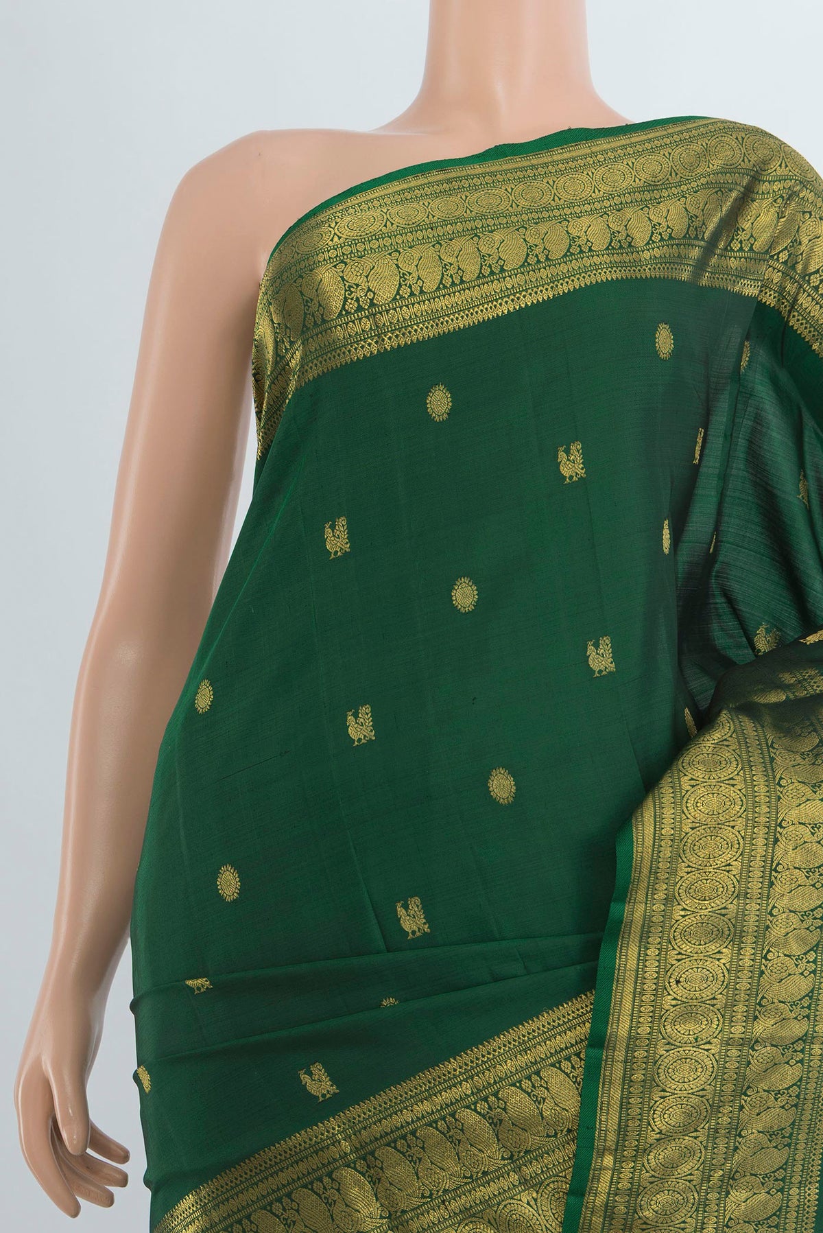 Border image of Pure Silk Pure Zari Mint Green Kanjivaram Saree with Zari Butta on the body and Silk Border. 