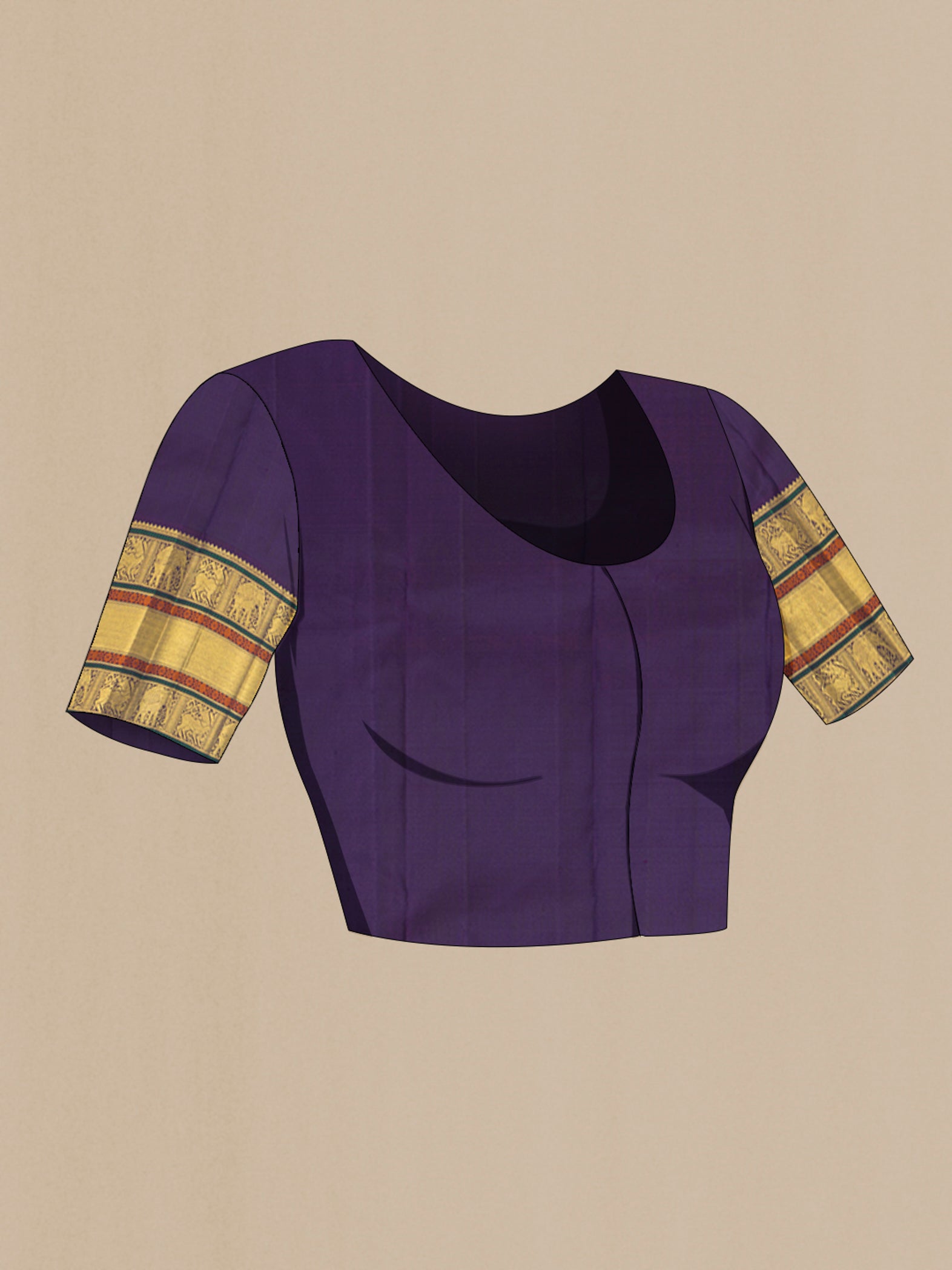 Close up image of the blouse of Pure Silk Pure Zari Red Kanjivaram Saree with Zari Butta on the body and Zari Border. 