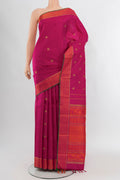 Pure Silk Pure Zari Rani Pink Kanchipuram Saree with Zari Butta on the body and Zari And Thread Border.  displayed on a mannequin