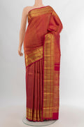 Pure Silk Pure Zari Dark Pink Kanjivaram Saree with Zari Brocade on the body and Zari Border.  displayed on a mannequin