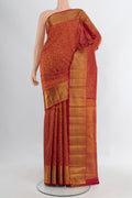 Pure Silk Pure Zari Maroon Kanjivaram Saree with Zari Brocade on the body and Zari Border.  displayed on a mannequin