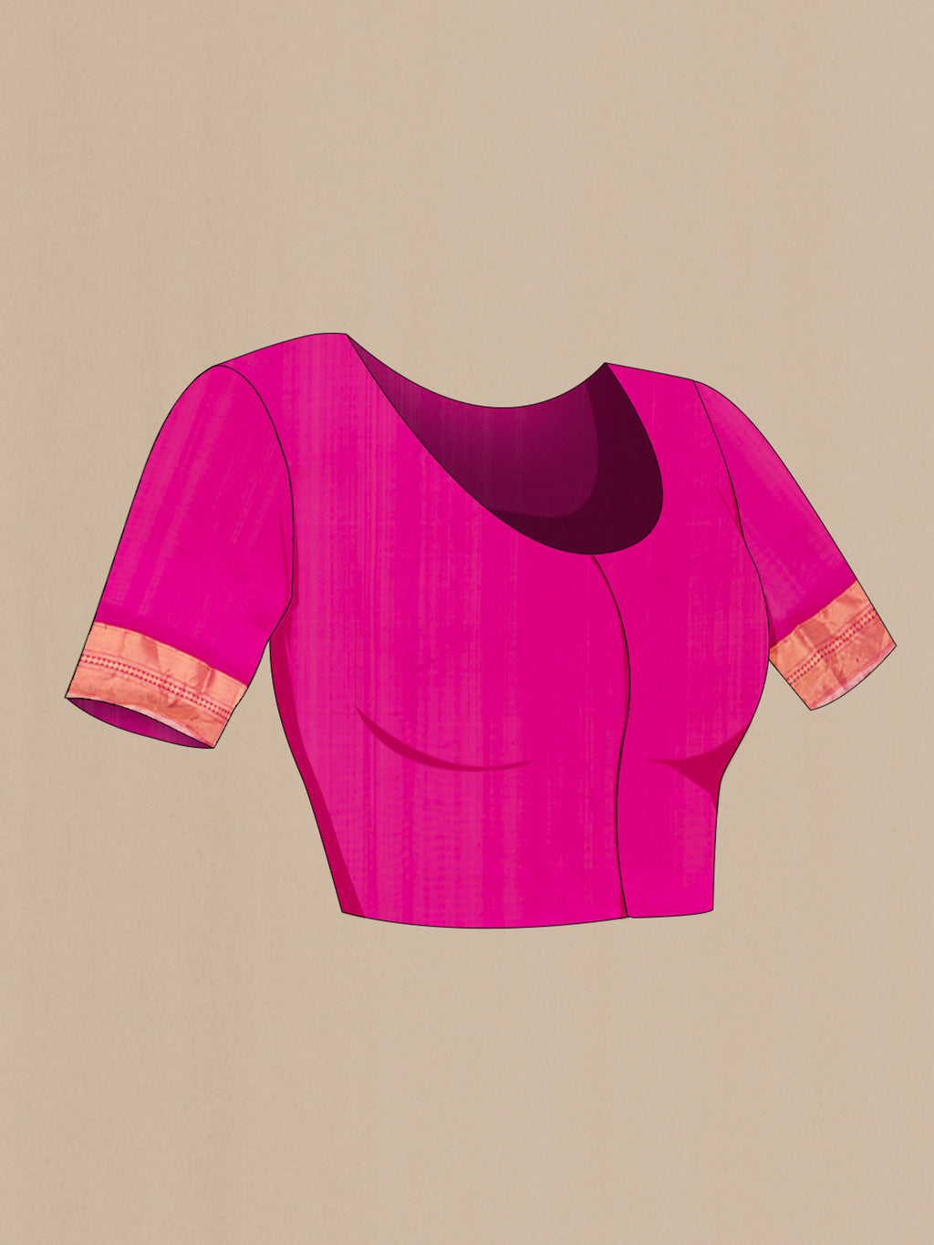 Close up image of the blouse of Rani Pink Chanderi Silk Saree with Zari Butta on the body and Zari Border. 