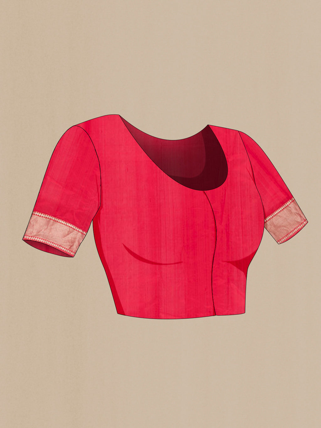 Close up image of the blouse of Red Chanderi Cotton Saree with Zari Butta on the body and Zari Border. 