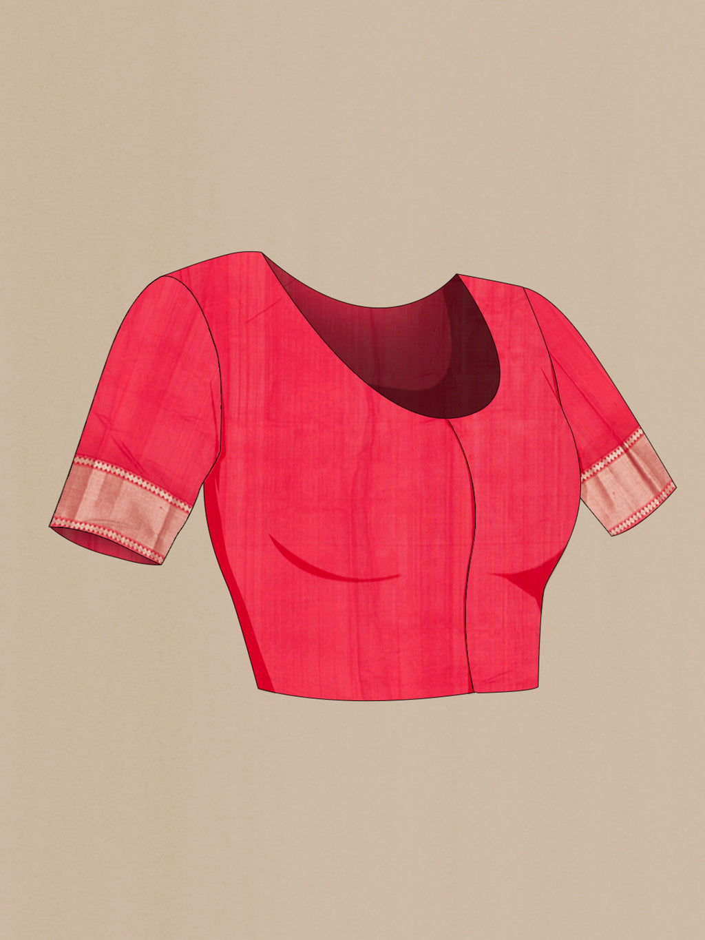 Close up image of the blouse of Red Chanderi Silk Cotton Saree with Zari Butta on the body and Zari Border. 