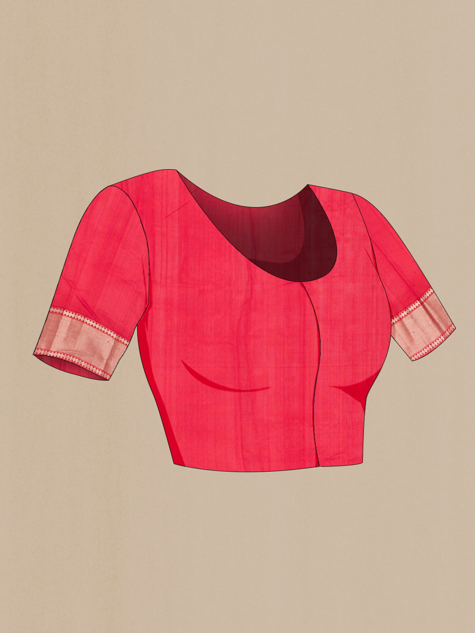 Close up image of the blouse of Red Chanderi Silk Cotton Saree with Zari Butta on the body and Zari Border. 