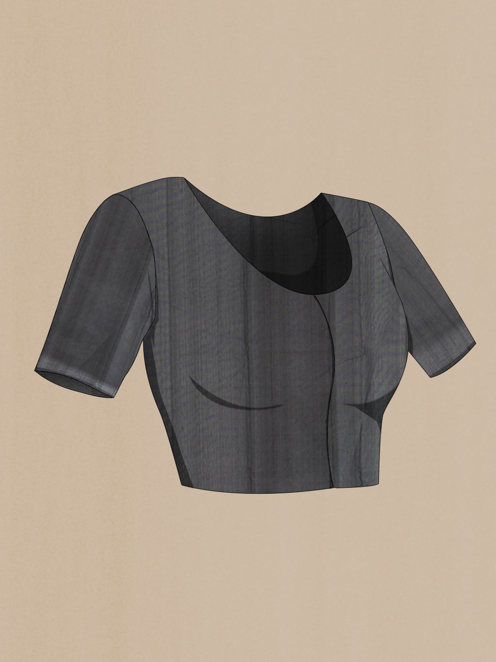 Close up image of the blouse of Black Chanderi Silk Saree with Zari Butta on the body and Fancy Border. 