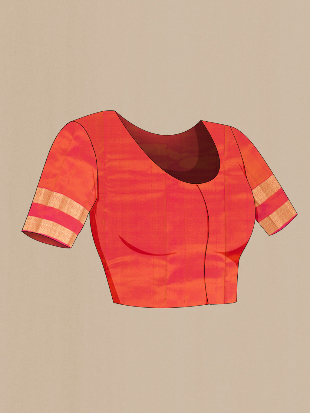 Close up image of the blouse of Mustard Kanchipuram Silk Saree with Zari Butta on the body and Zari Border. 
