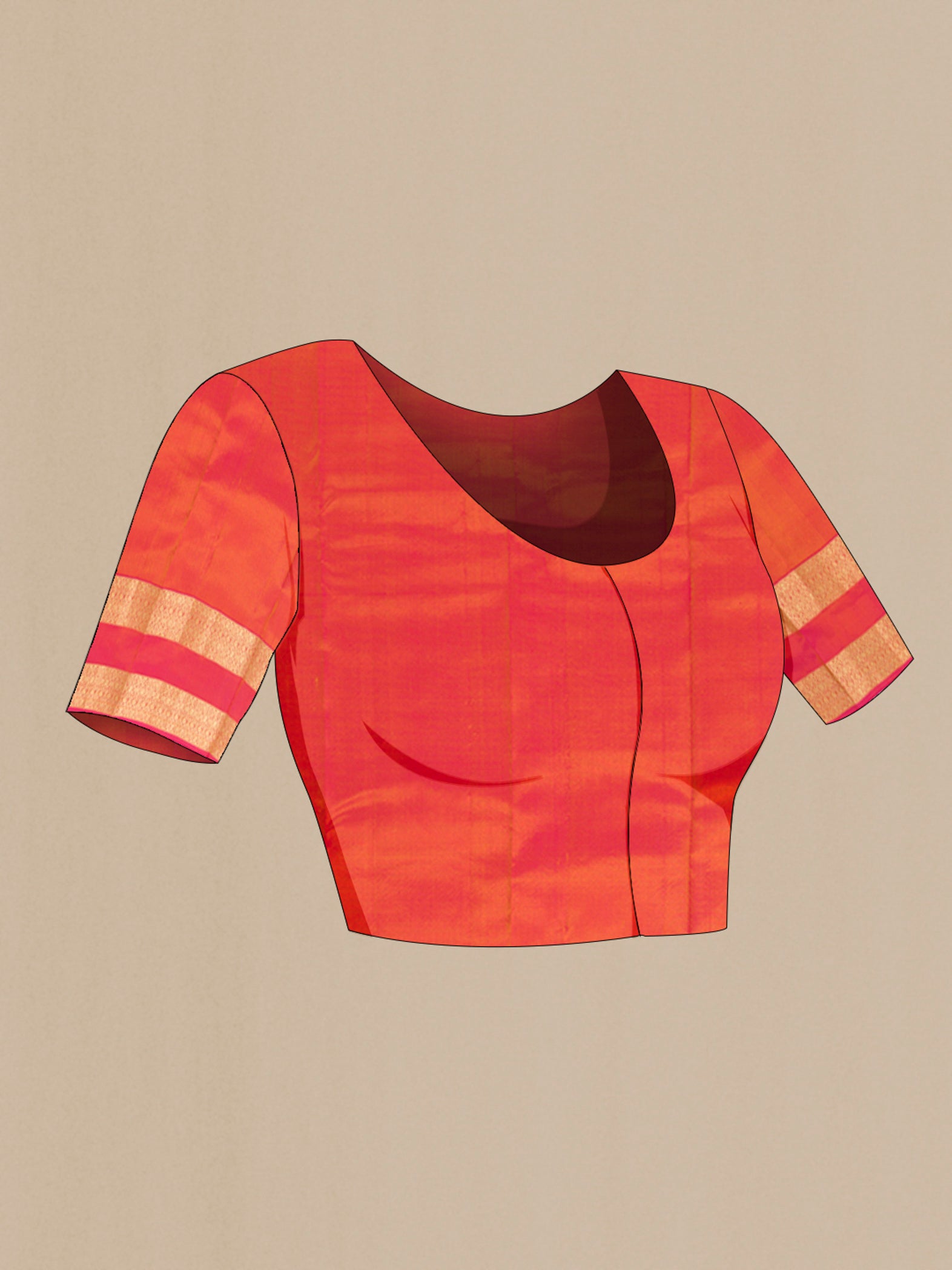 Close up image of the blouse of Mustard Kanchipuram Silk Saree with Zari Butta on the body and Zari Border. 