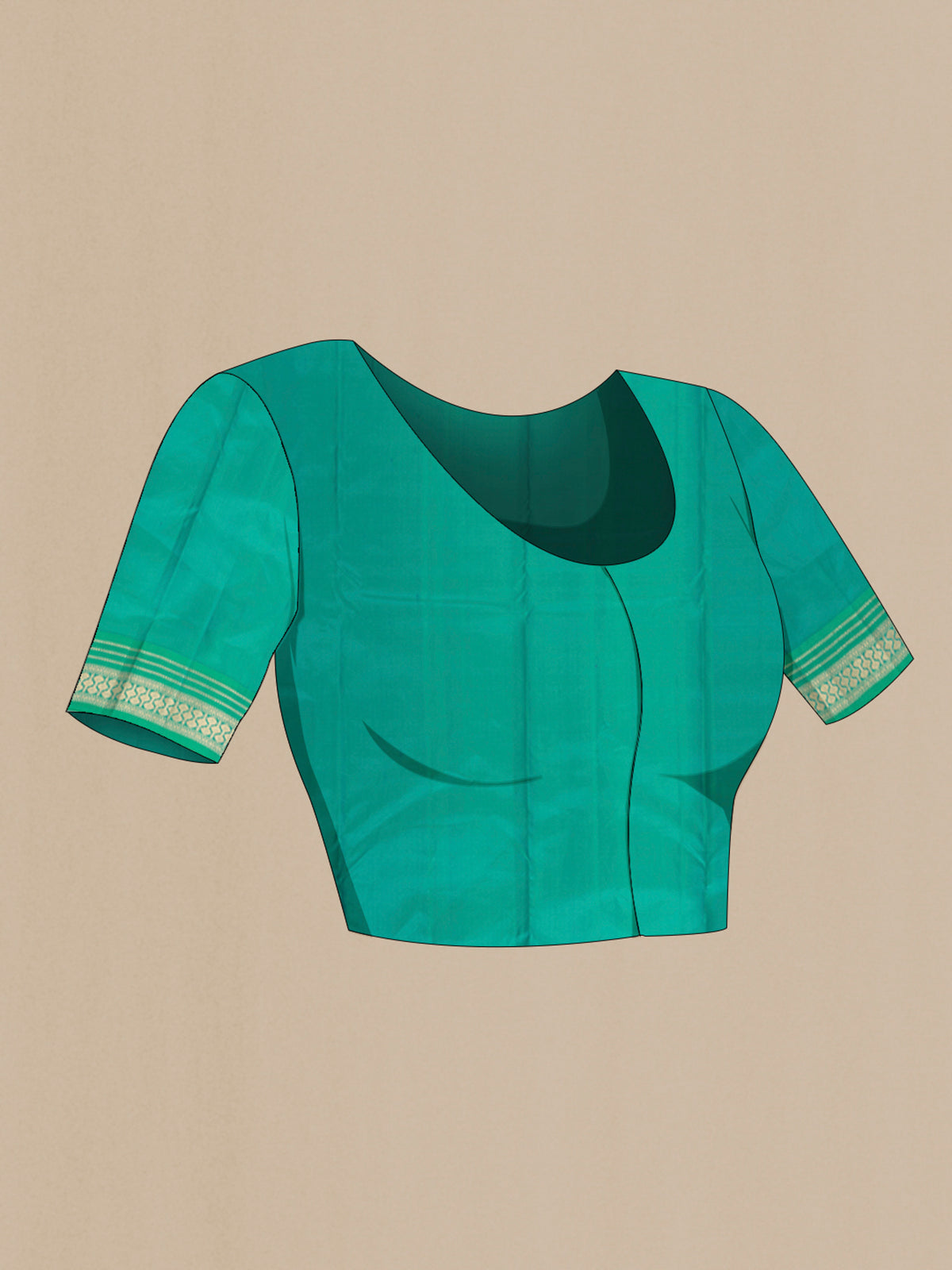 Close up image of the blouse of Magenta Kanchipuram Silk Saree with Zari Butta on the body and Zari Border. 