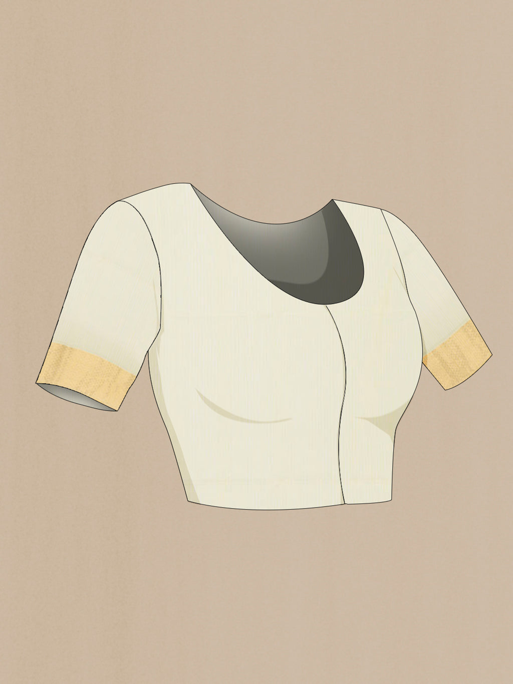 Close up image of the blouse of Lemon Yellow Maheshwari Cotton Saree with Stripes on the body and Zari Border. 
