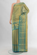 Pure Silk Multi Color Kanchipuram Saree with Zari Brocade on the body and Zari Border.  displayed on a mannequin