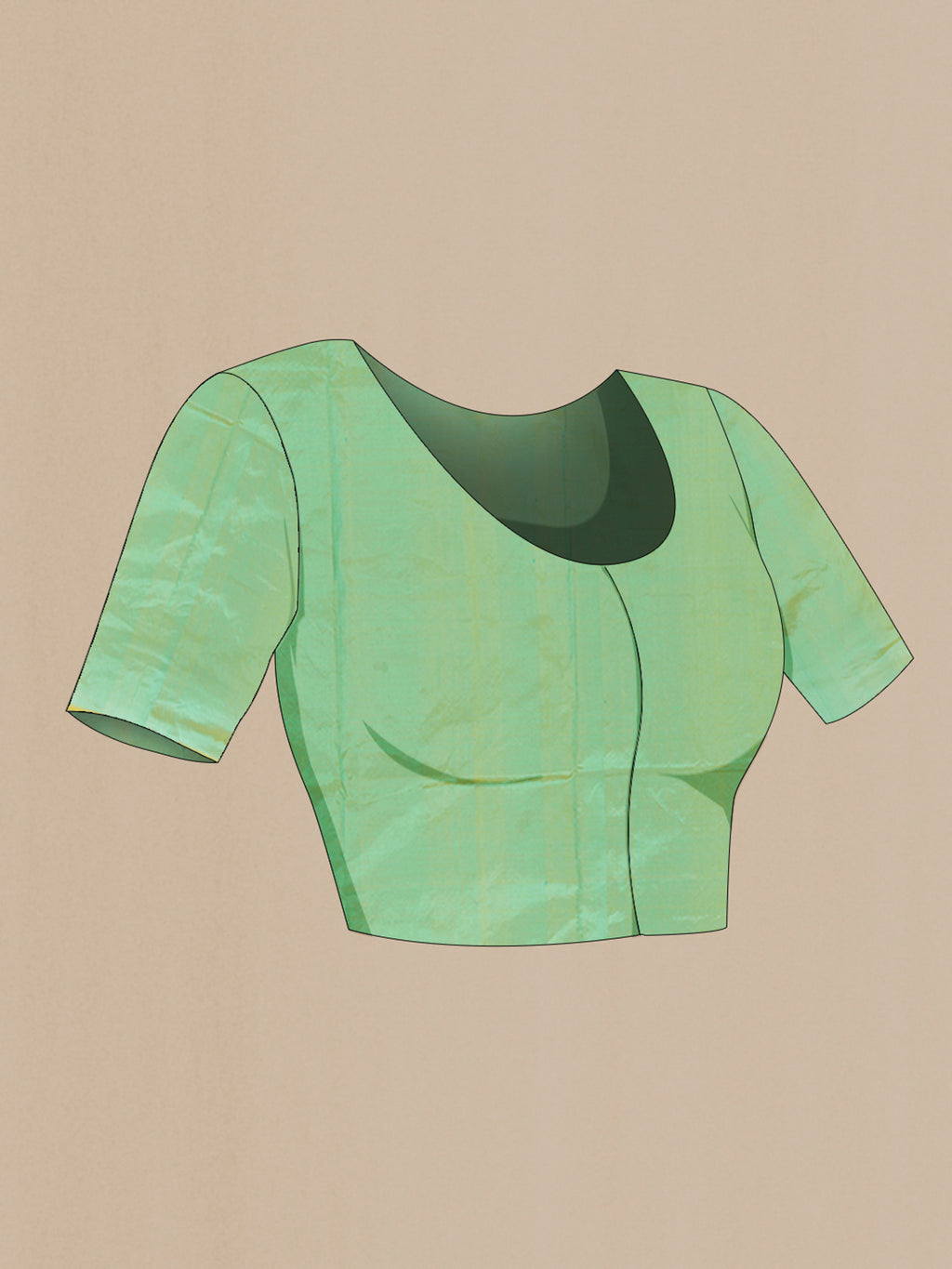 Close up image of the blouse of Pure Silk Light Green Banarasi Katan Saree with Zari Butta on the body and Zari Border. 