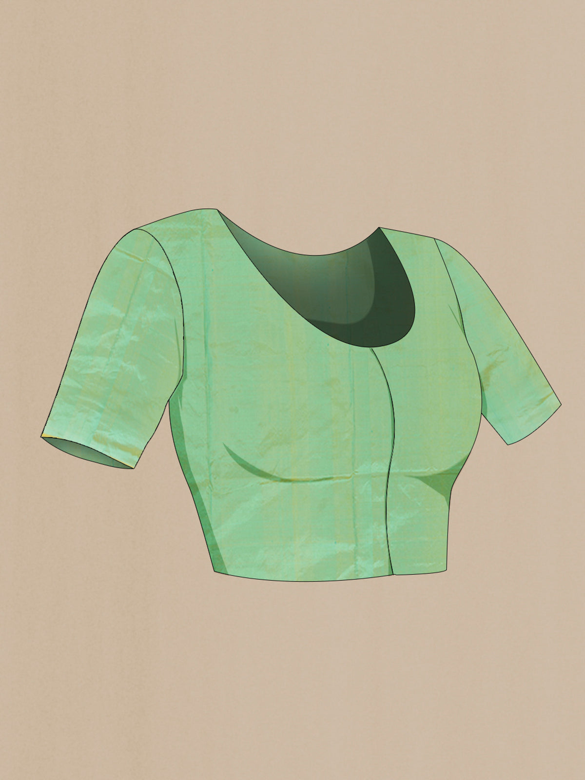 Close up image of the blouse of Pure Silk Light Green Banarasi Katan Saree with Zari Butta on the body and Zari Border. 