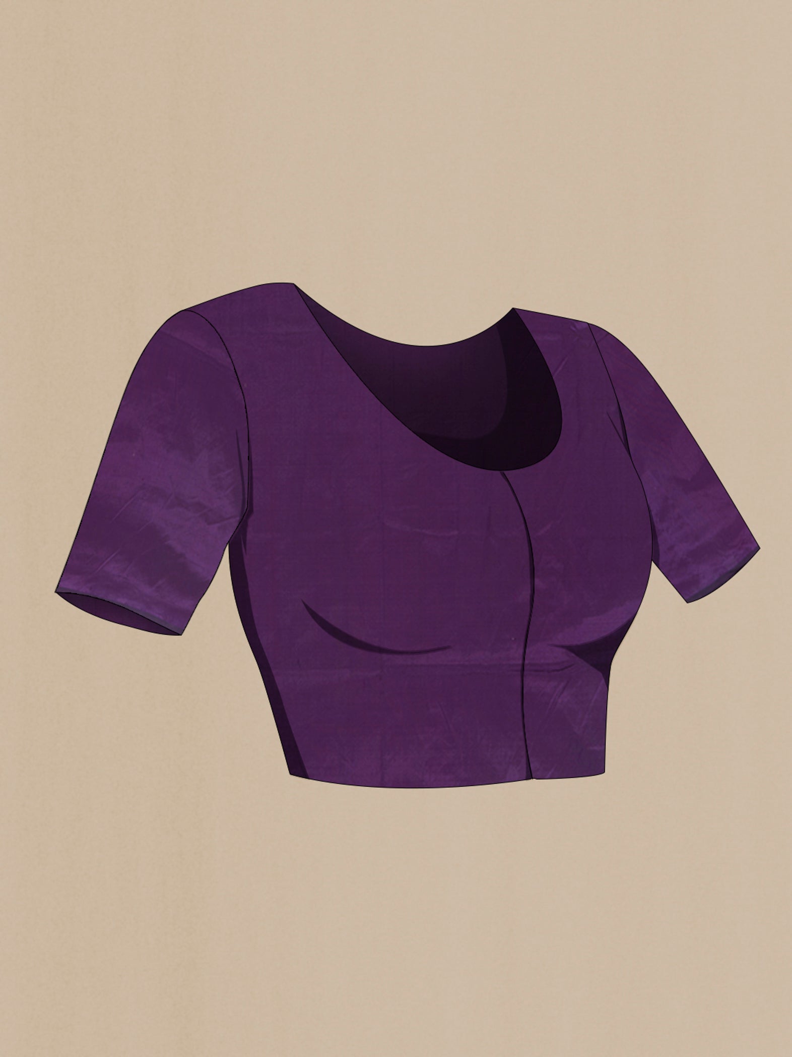 Close up image of the blouse of Violet Banarasi Katan Silk Saree with Zari Butta on the body and Zari Border. 