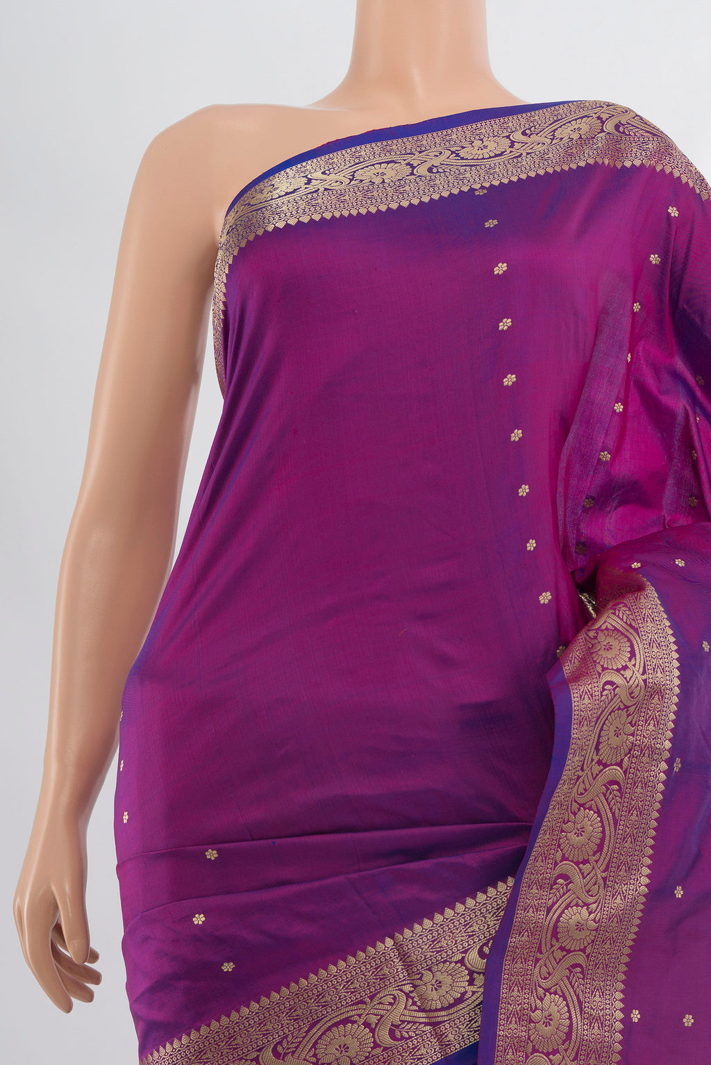 Border image of Purple Banarasi Katan Silk Saree with Zari Butta on the body and Silk Border. 