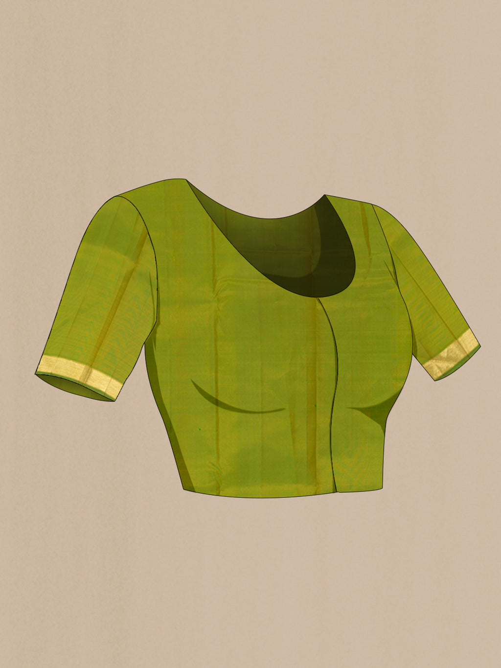 Close up image of the blouse of Pink Kanjivaram Silk Saree with Plain Body and Zari Border. 