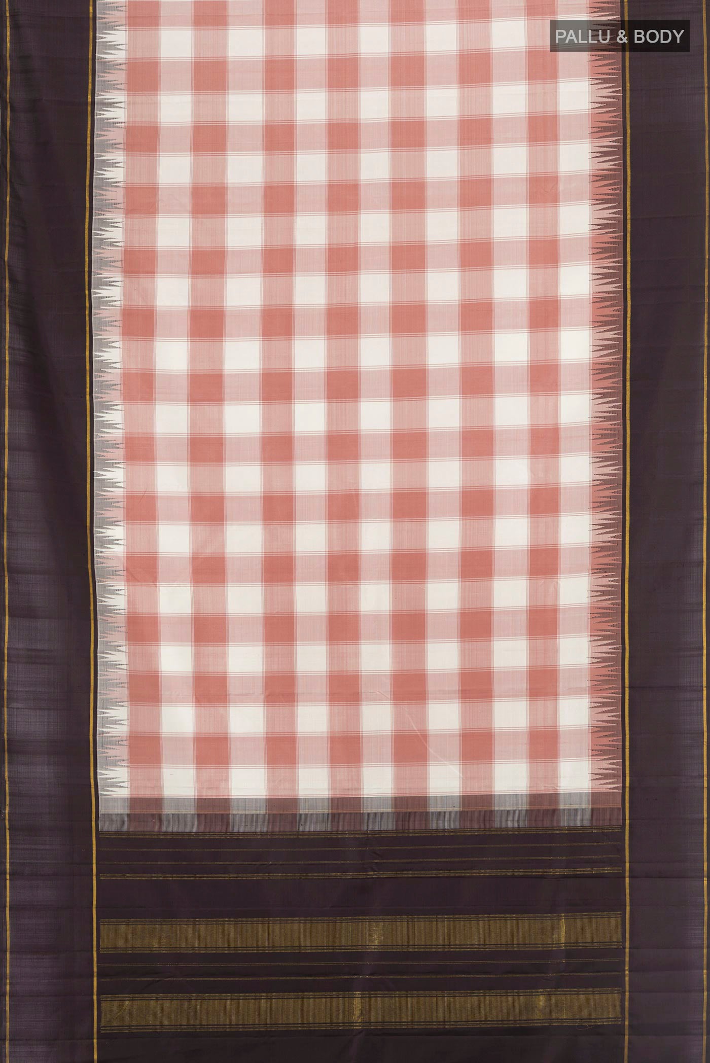 Flat view of Multi Color Kanjivaram Silk Saree with Checked design on the body and Plain Border. 