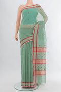 Light Blue Maheshwari Silk Cotton Saree with Thread Butta on the body and Thread Border.  displayed on a mannequin