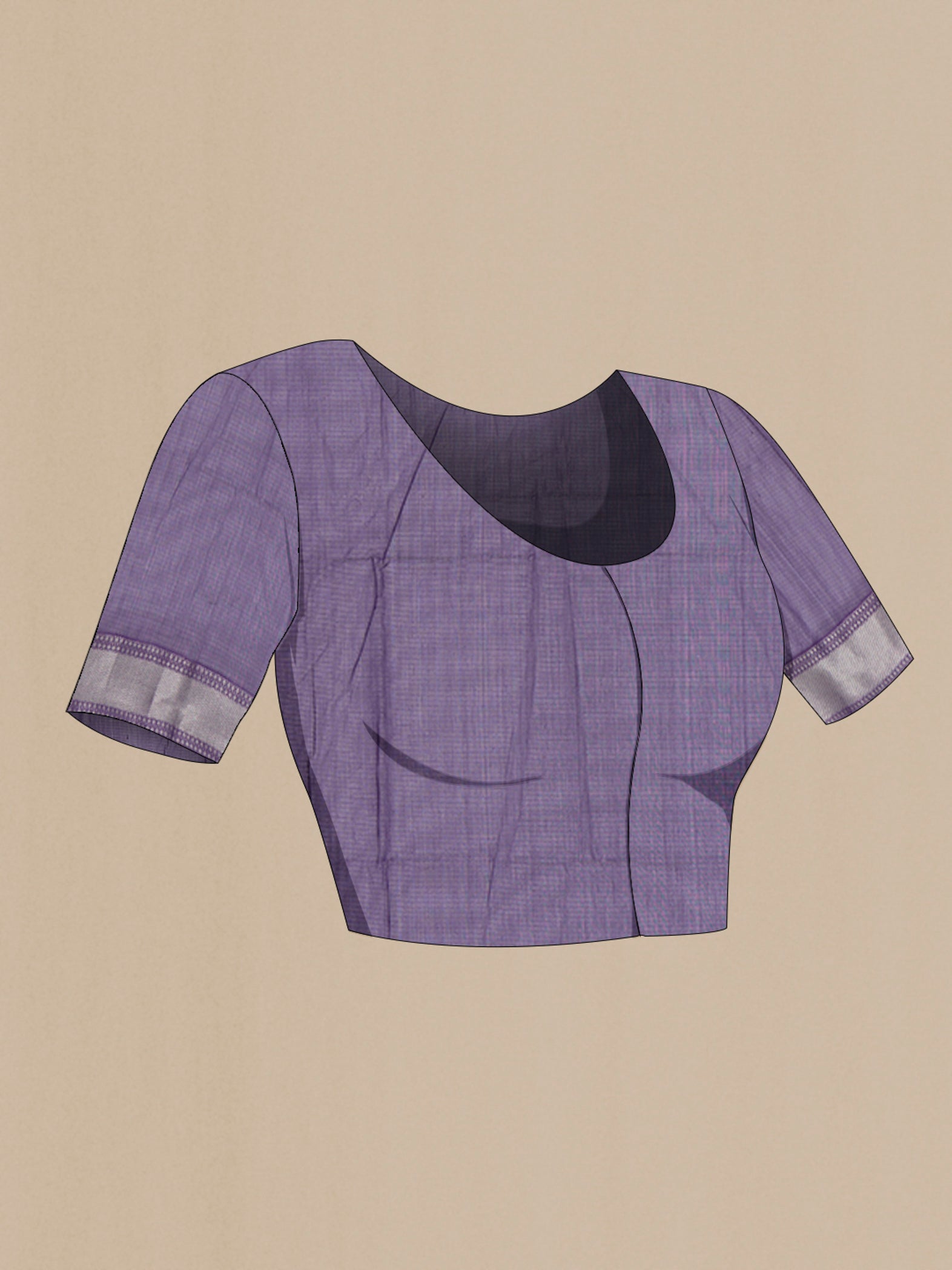Close up image of the blouse of Navy Blue Maheshwari Silk Cotton Saree with Checked design on the body and Zari Border. 