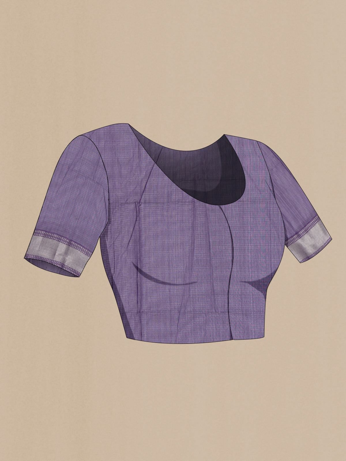 Close up image of the blouse of Navy Blue Maheshwari Silk Cotton Saree with Checked design on the body and Zari Border. 