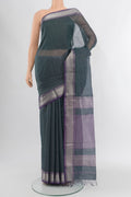 Navy Blue Maheshwari Silk Cotton Saree with Checked design on the body and Zari Border.  displayed on a mannequin