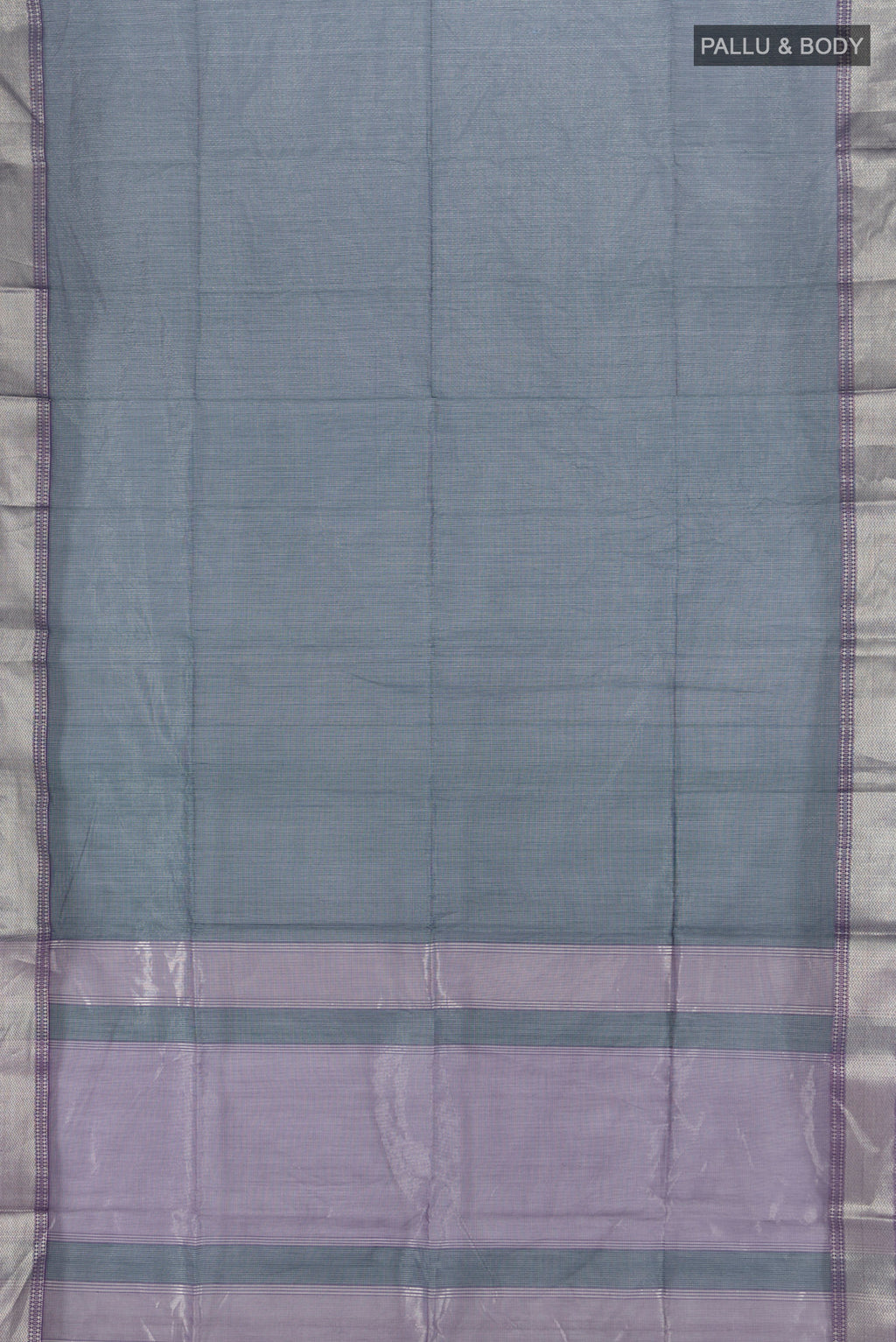 Flat view of Navy Blue Maheshwari Silk Cotton Saree with Checked design on the body and Zari Border. 