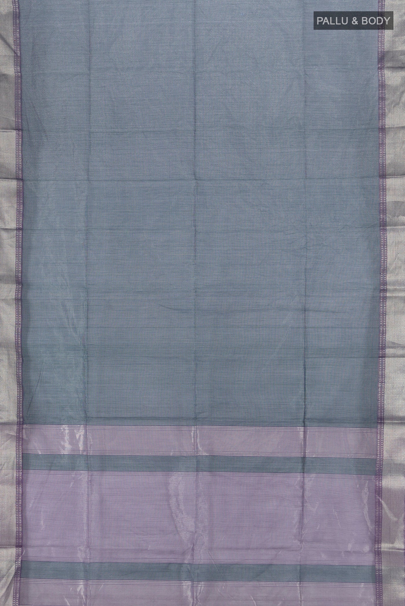 Flat view of Navy Blue Maheshwari Silk Cotton Saree with Checked design on the body and Zari Border. 