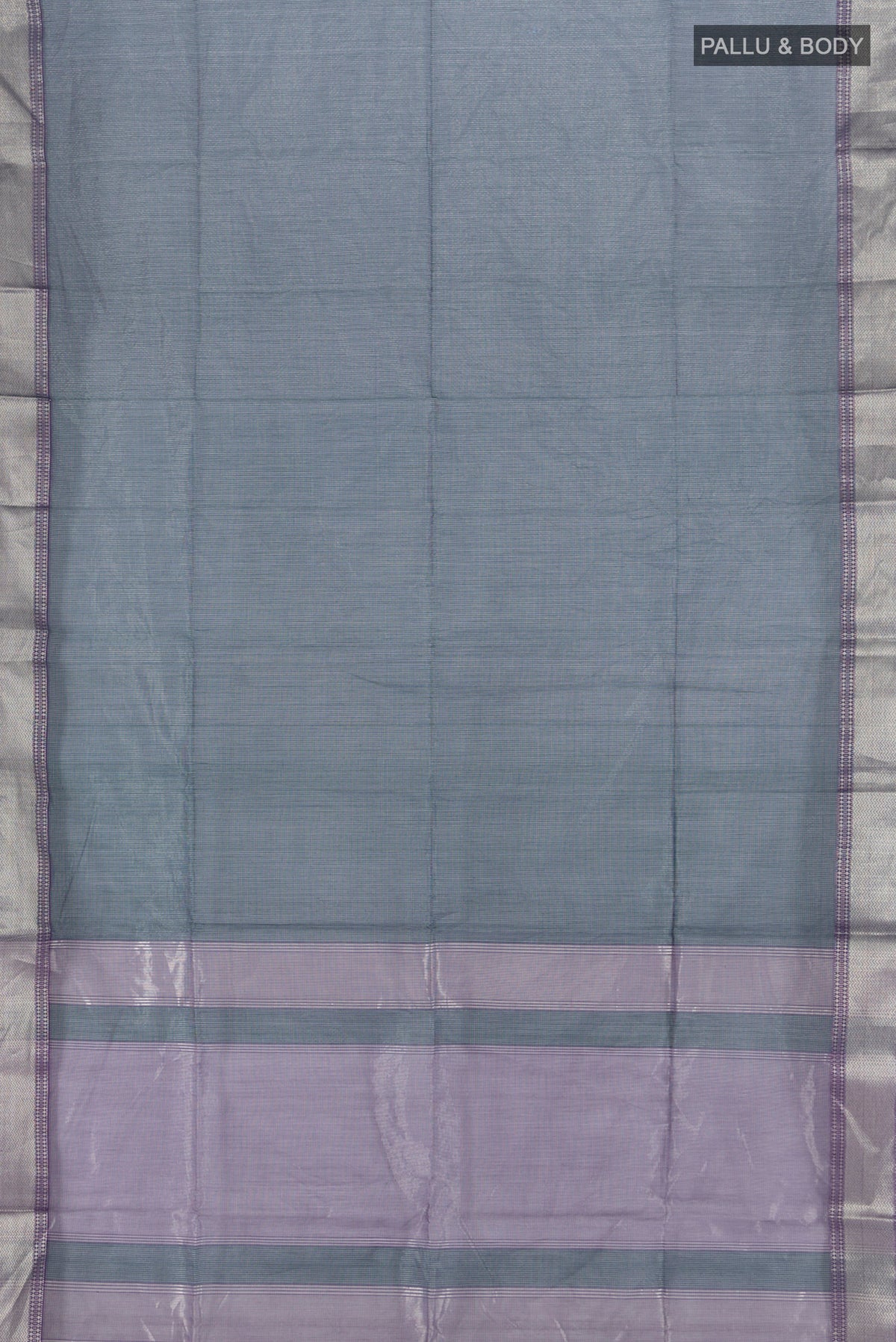 Flat view of Navy Blue Maheshwari Silk Cotton Saree with Checked design on the body and Zari Border. 