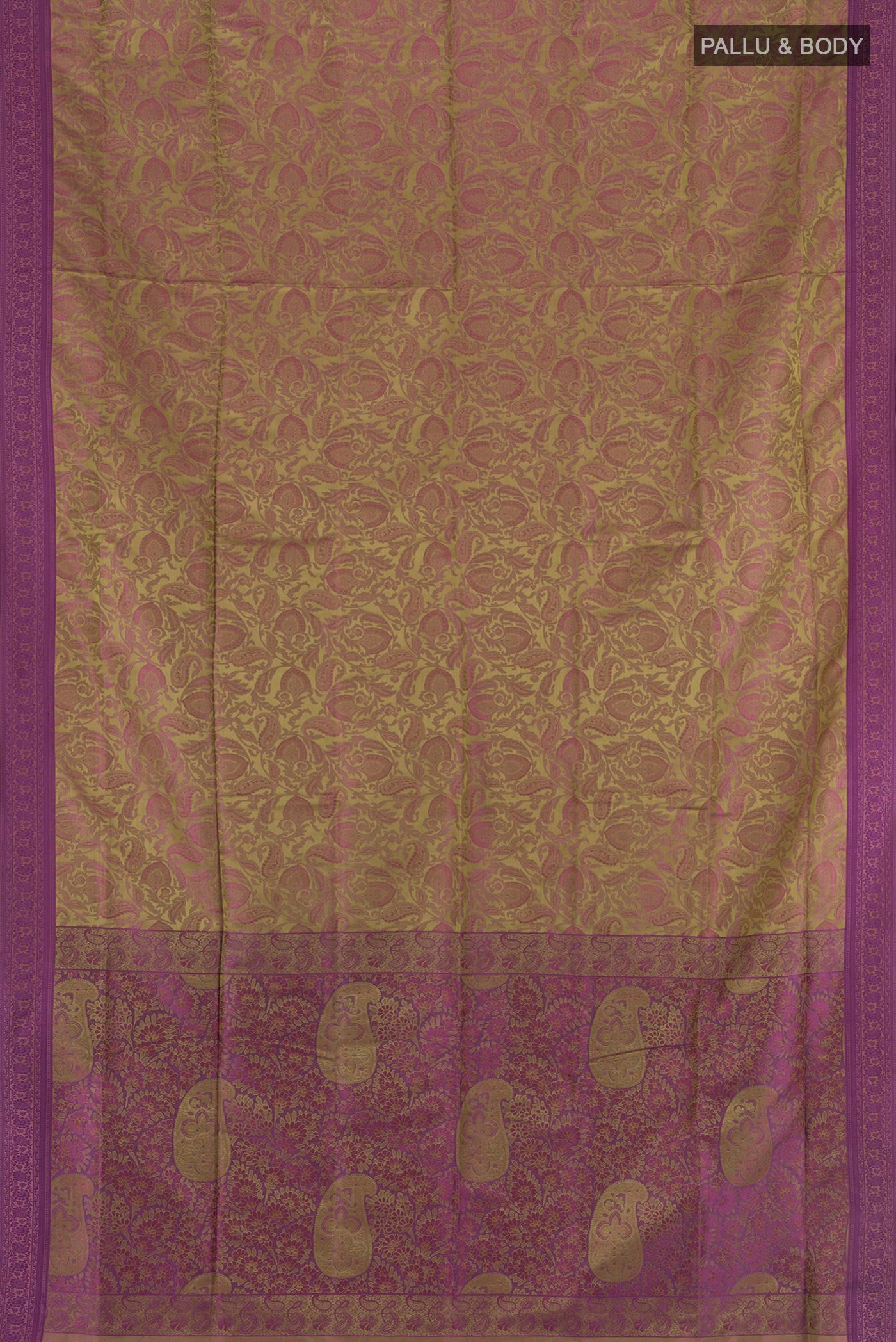 Flat view of Multi Color Soft Silk Saree with Jacquard design on the body and Thread Border. 
