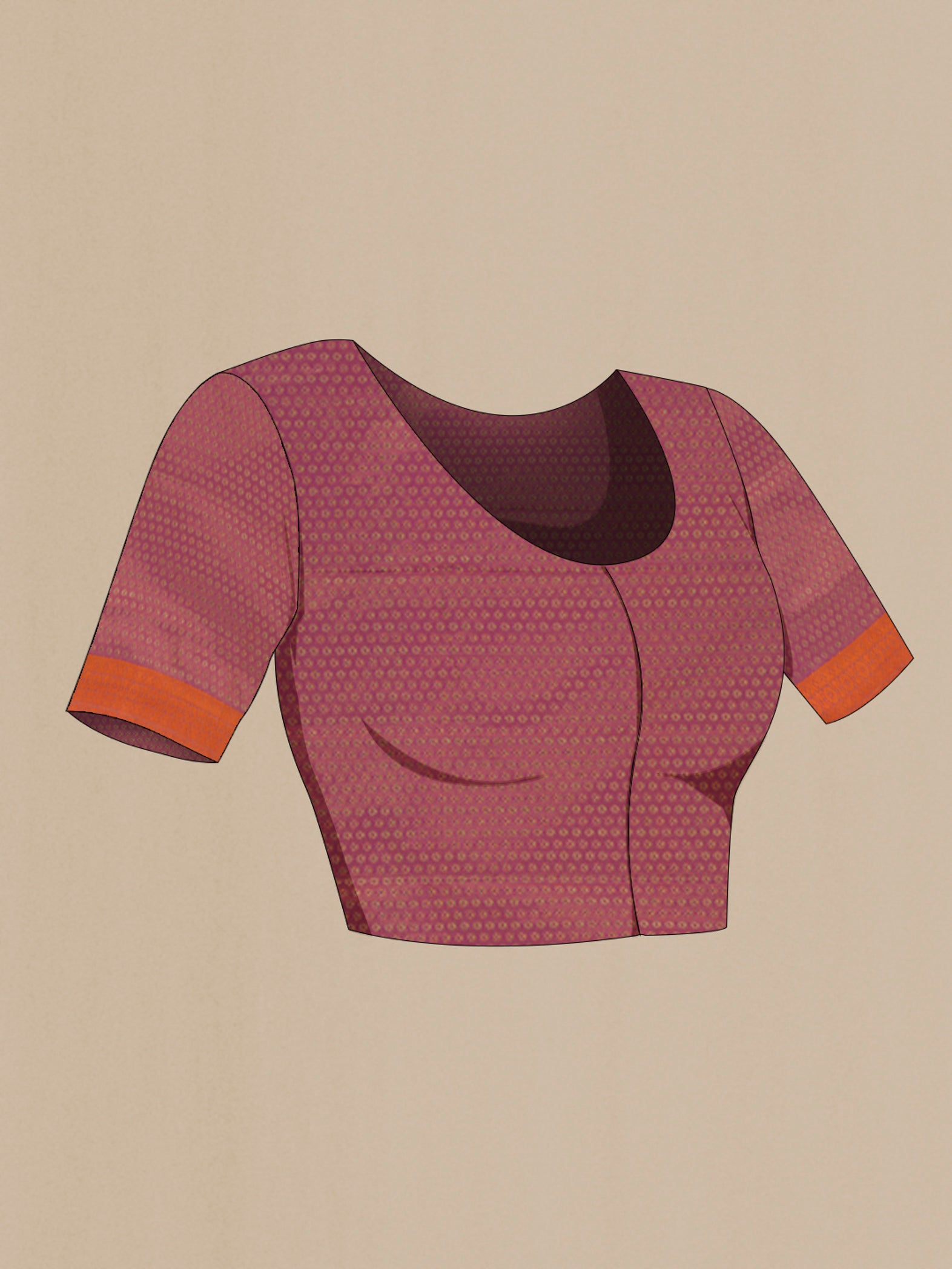 Close up image of the blouse of Violet Soft Silk Saree with Jacquard design on the body and Thread Border. 