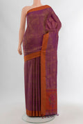 Violet Soft Silk Saree with Jacquard design on the body and Thread Border.  displayed on a mannequin