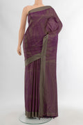 Violet Soft Silk Saree with Jacquard design on the body and Thread Border.  displayed on a mannequin