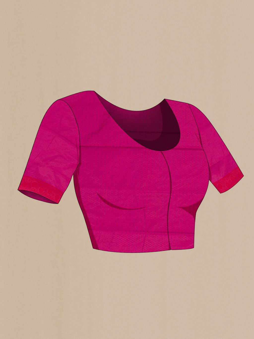 Close up image of the blouse of Magenta Soft Silk Saree with Jacquard design on the body and Thread Border. 