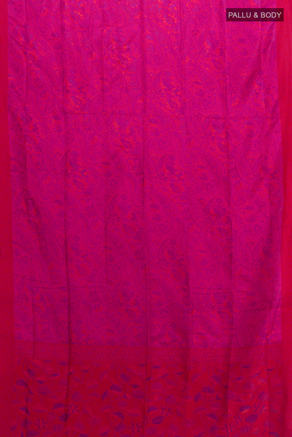 Flat view of Magenta Soft Silk Saree with Jacquard design on the body and Thread Border. 