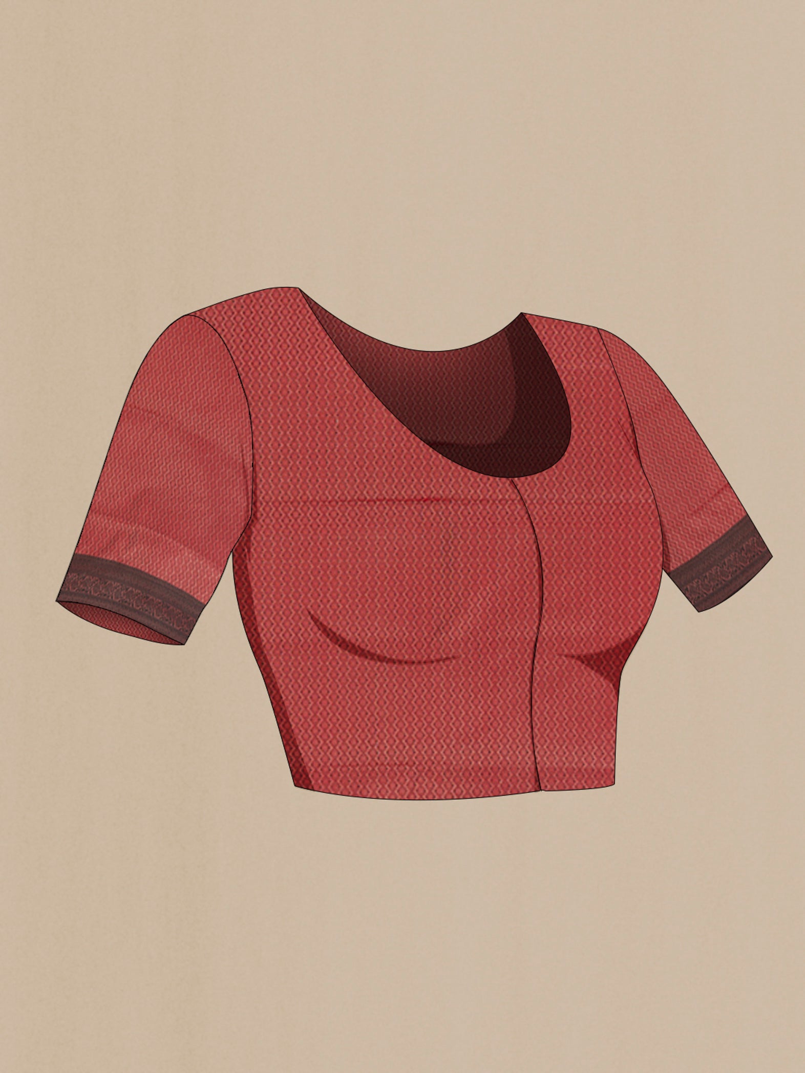 Close up image of the blouse of Maroon Soft Silk Saree with Jacquard design on the body and Thread Border. 