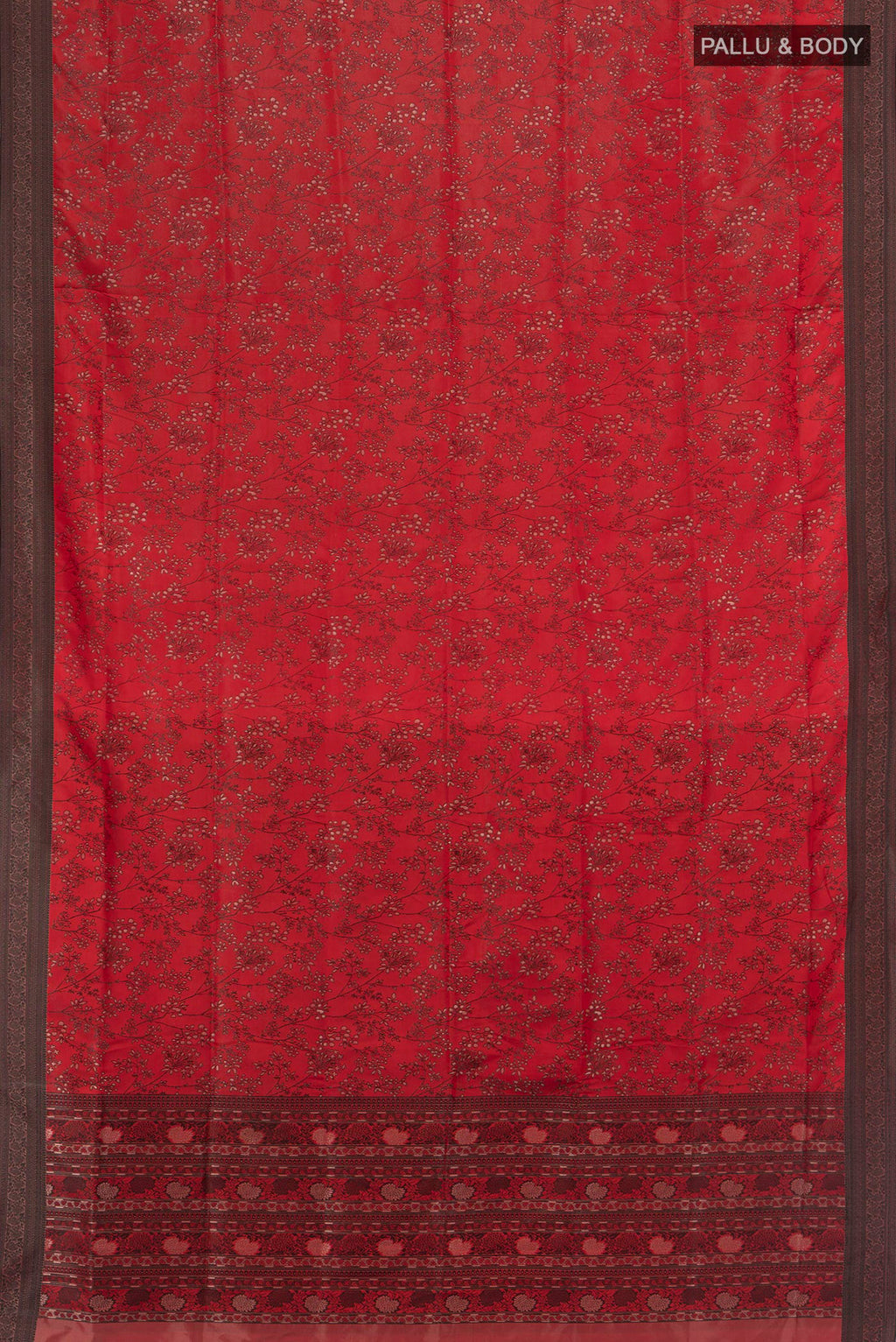 Flat view of Maroon Soft Silk Saree with Jacquard design on the body and Thread Border. 