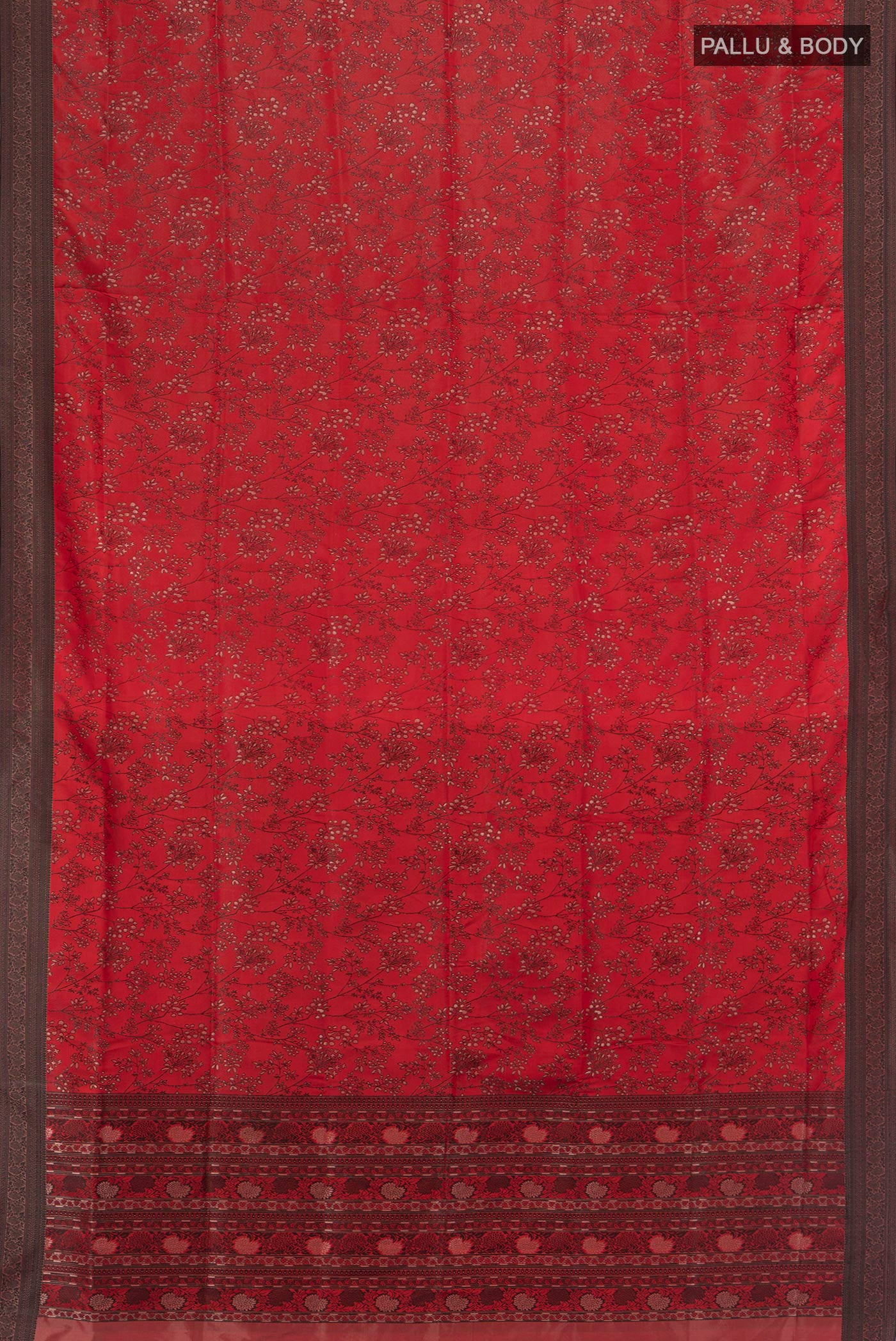 Flat view of Maroon Soft Silk Saree with Jacquard design on the body and Thread Border. 
