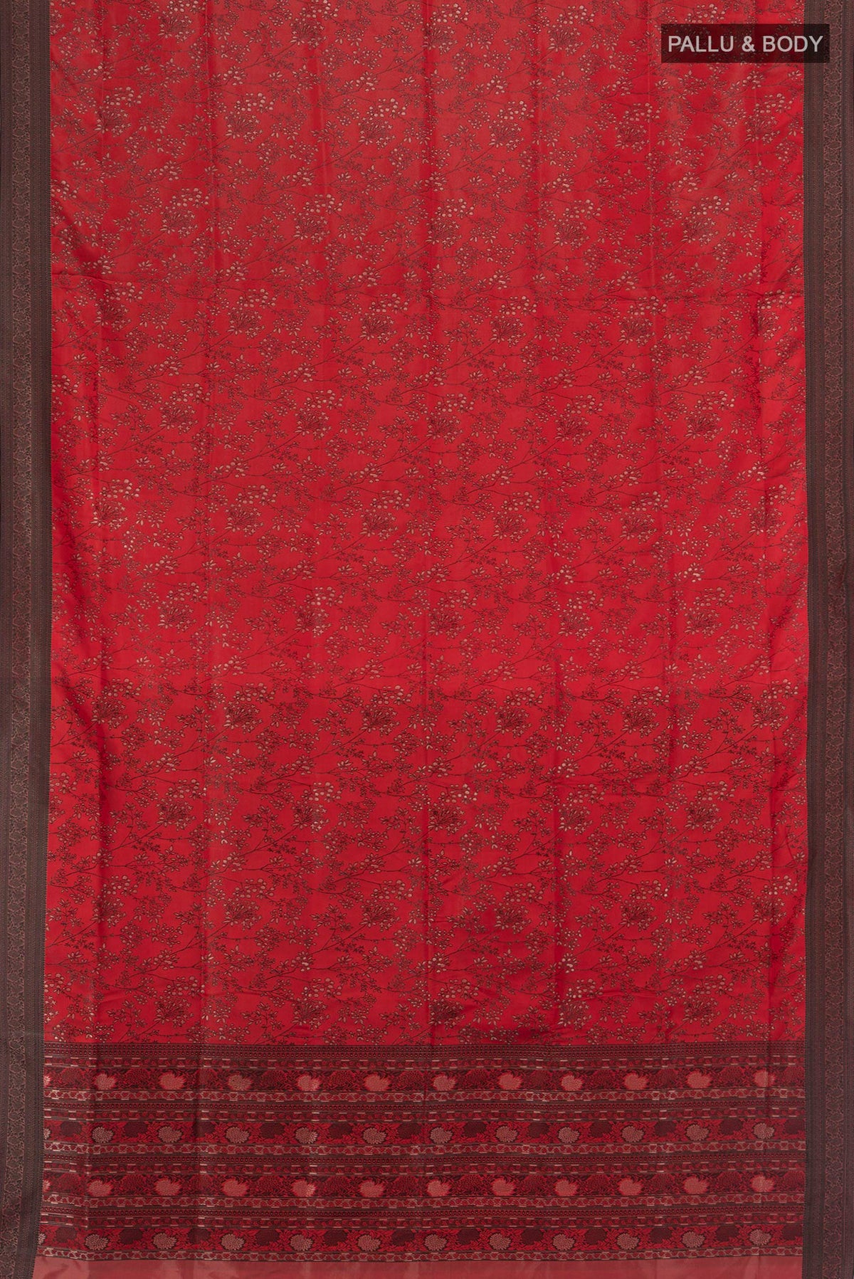 Flat view of Maroon Soft Silk Saree with Jacquard design on the body and Thread Border. 