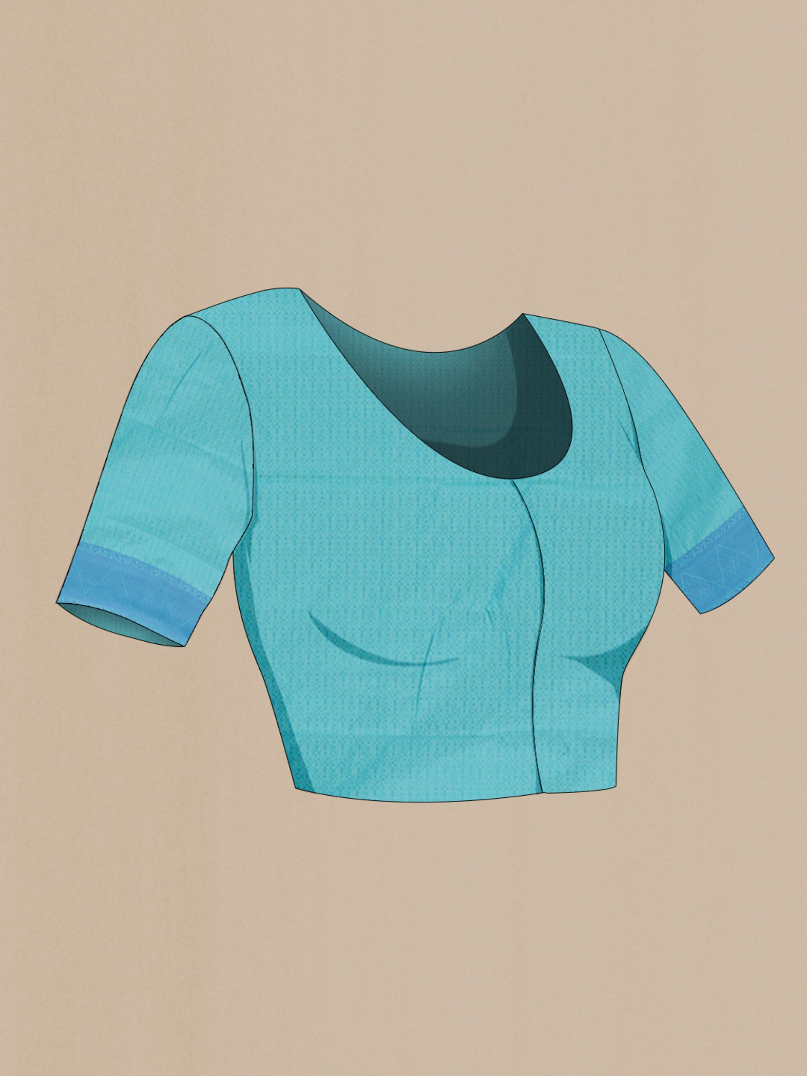 Close up image of the blouse of Light Blue Soft Silk Saree with Jacquard design on the body and Thread Border. 
