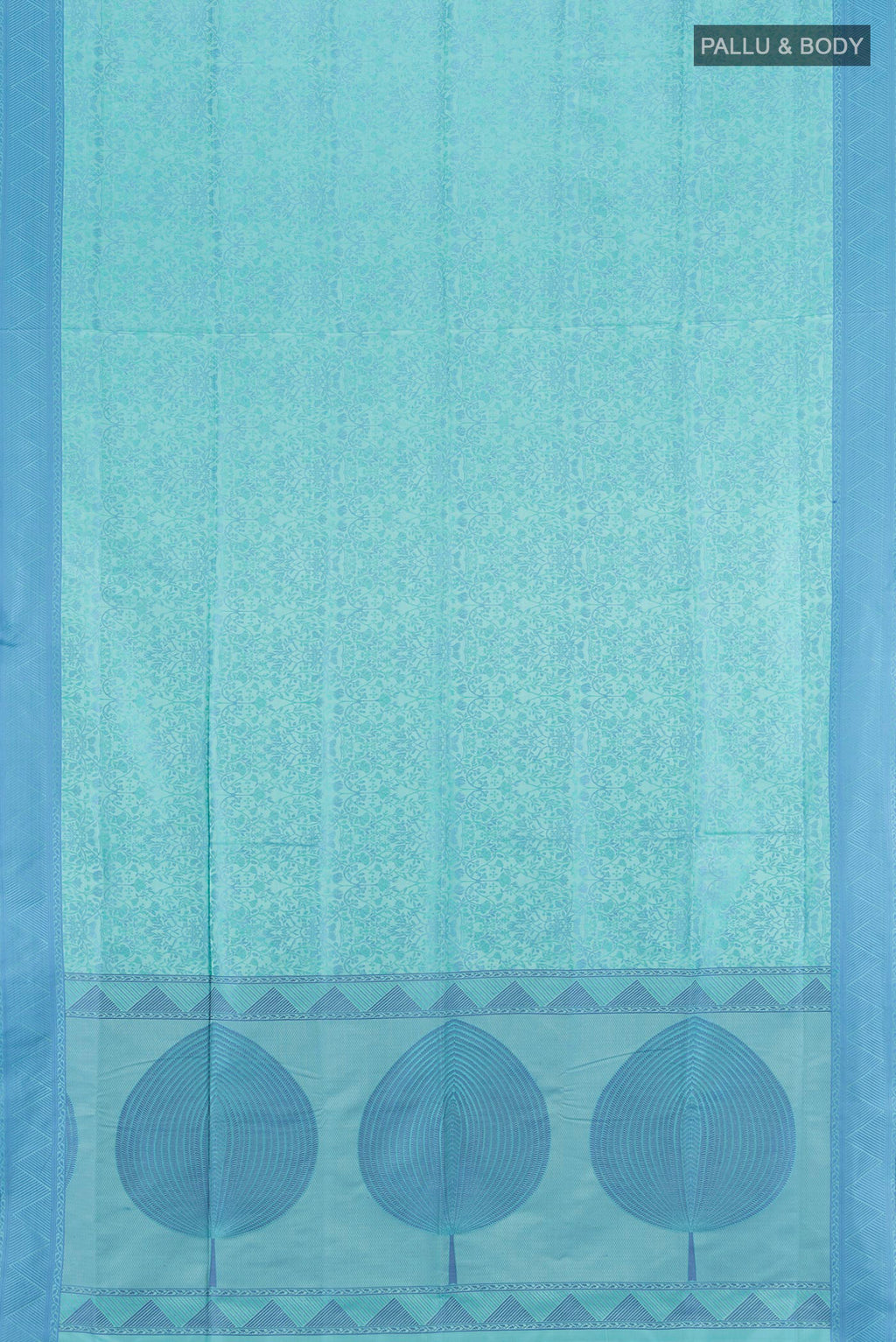 Flat view of Light Blue Soft Silk Saree with Jacquard design on the body and Thread Border. 