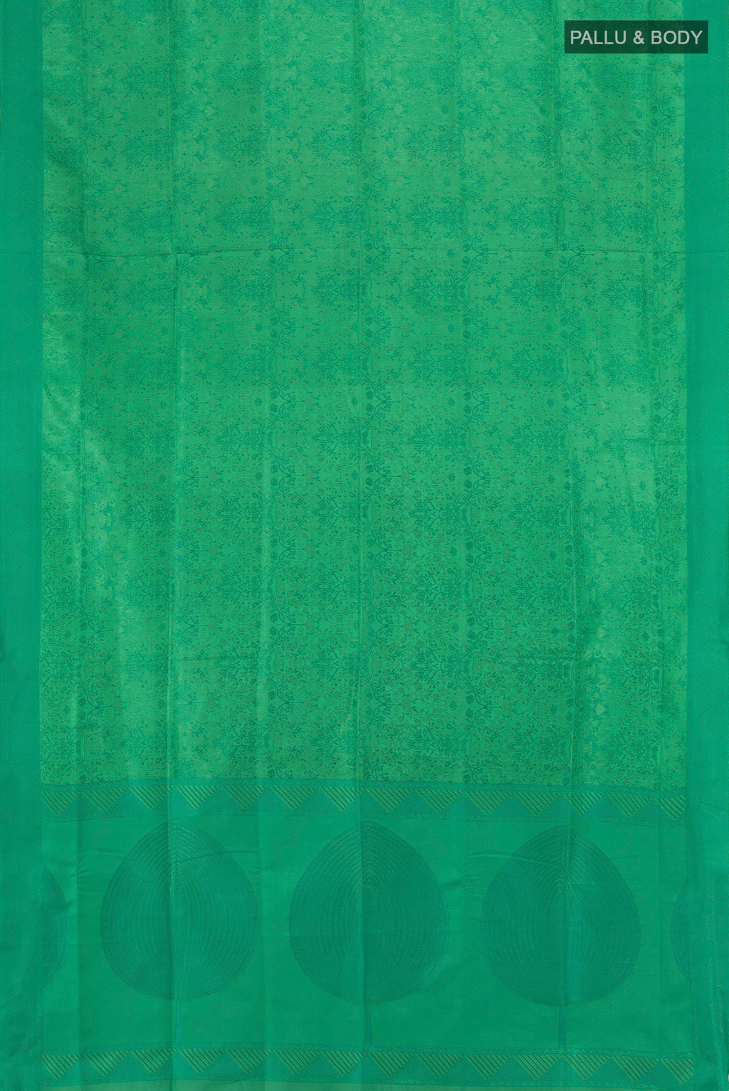 Flat view of Green Soft Silk Saree with Jacquard design on the body and Thread Border. 