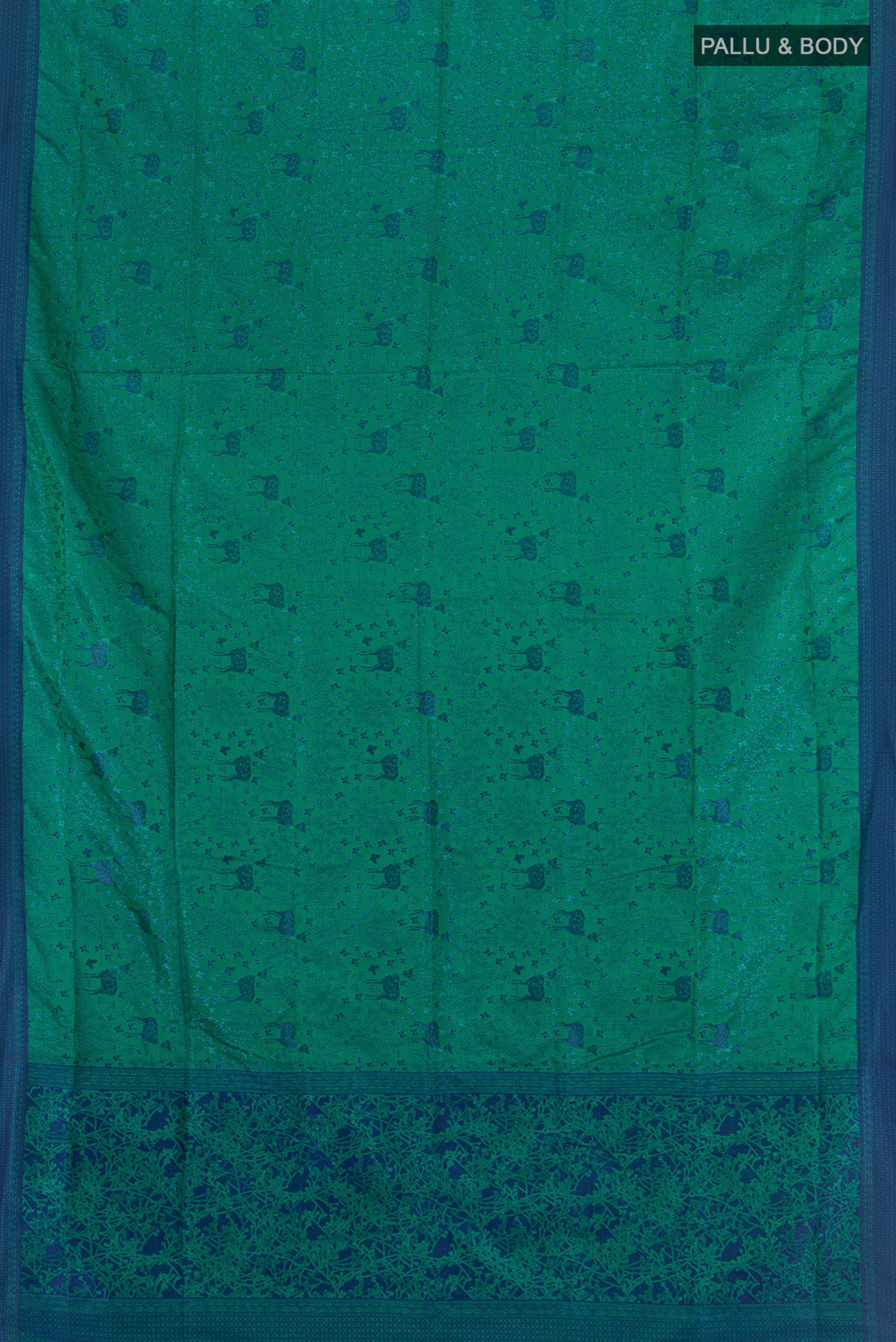 Flat view of Sea Green Soft Silk Saree with Jacquard design on the body and Thread Border. 