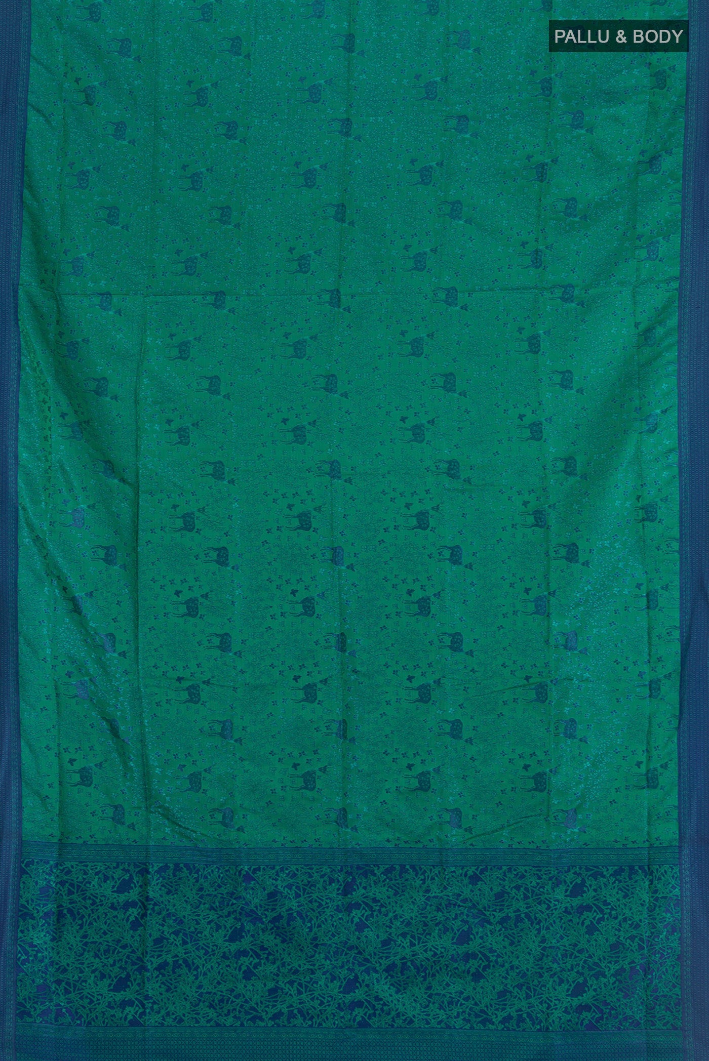 Flat view of Sea Green Soft Silk Saree with Jacquard design on the body and Thread Border. 